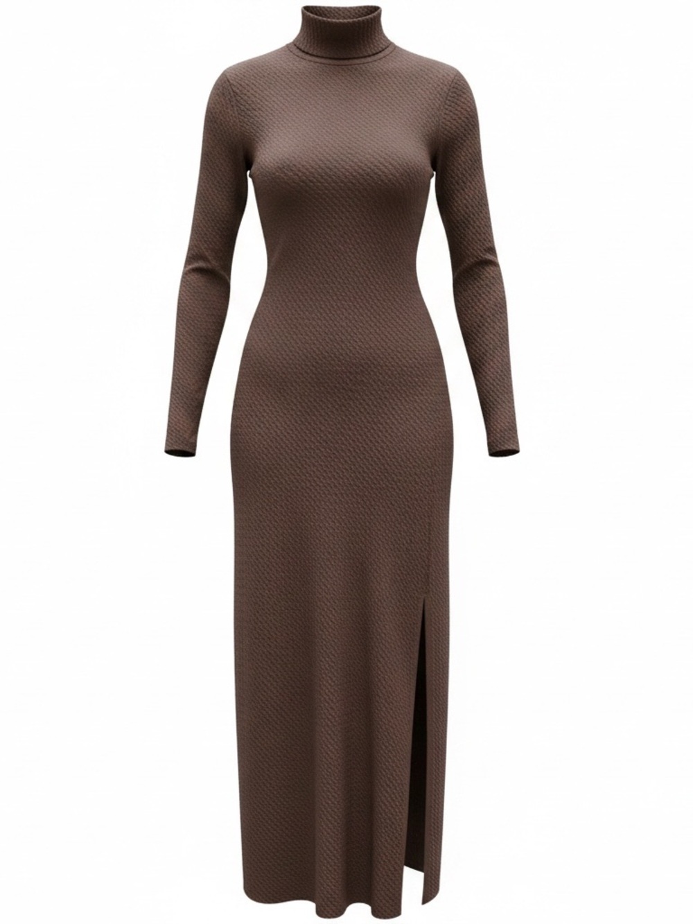 Shoe Dazzle Chocolate Brown Ribbed Turtleneck Long-Sleeve Midi Dress